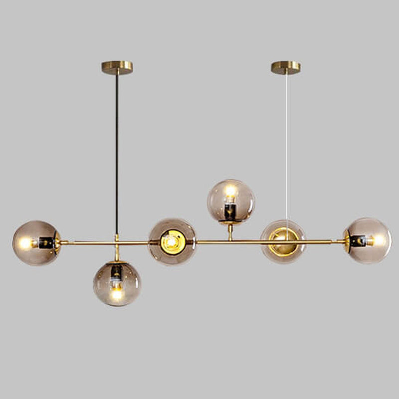 Modern Minimalist Long Glass Round Globe Island Light 6-Light Chandelier