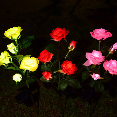 Moderner Solar-Rosen-Blumenstrauß 5-köpfiger LED-Garten-dekorativer Boden-Einsatz-Landschaftslicht im Freien 