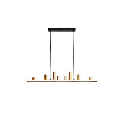 Nordic Minimalist Wooden Block Long Strip Island Light LED Chandelier