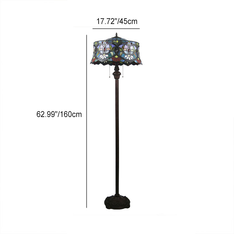 Lámpara de pie de 2 luces con forma de yurta de vidrio teñido de lirio tradicional Tiffany para estudio 