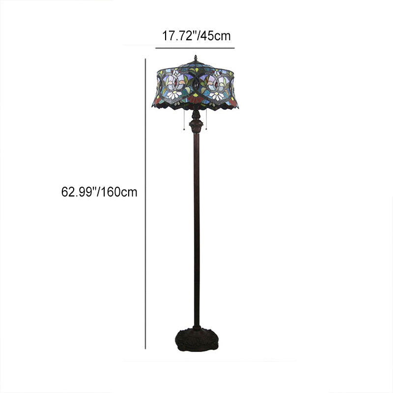 Traditional Tiffany Lily Stained Glass Yurt Shape 2-Light Standing Floor Lamp For Study