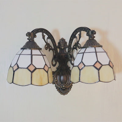 Vintage Tiffany Dome Stained Glass 2-Light Wall Sconce Lamp