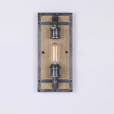 Industrial Vintage Wood Base Cage 1-Light Wall Sconce Lamp