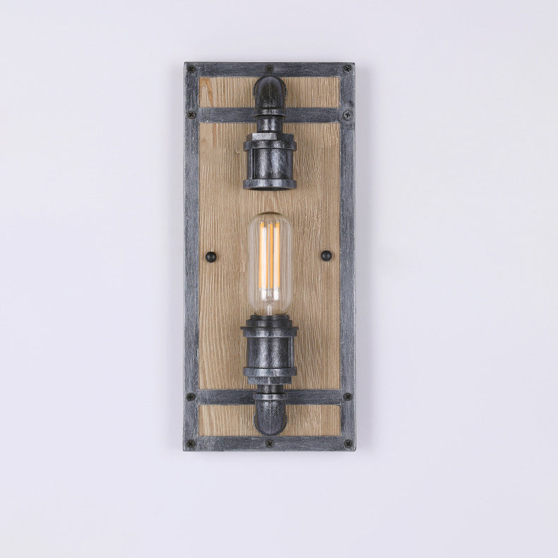 Industrial Vintage Wood Base Cage 1-Light Wall Sconce Lamp
