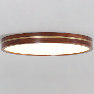 Modern Wooden Slim Walnut Color LED Flush Mount Light