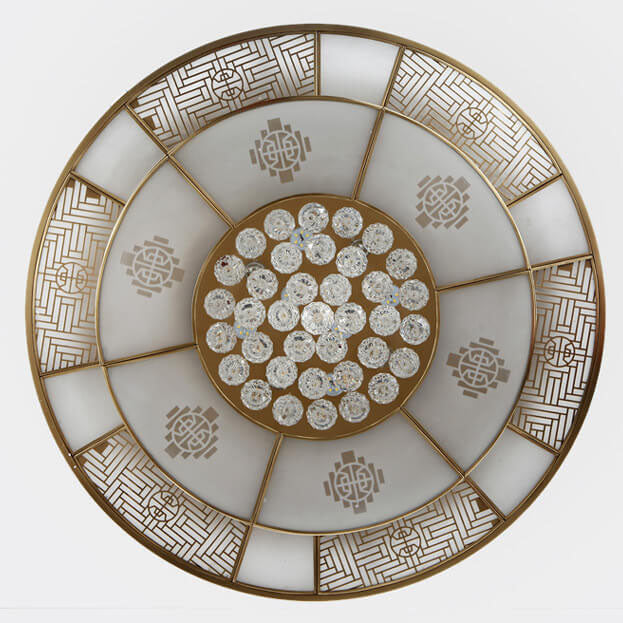 Luxury Chinese Round Crystal Brass LED Flush Mount Ceiling Light