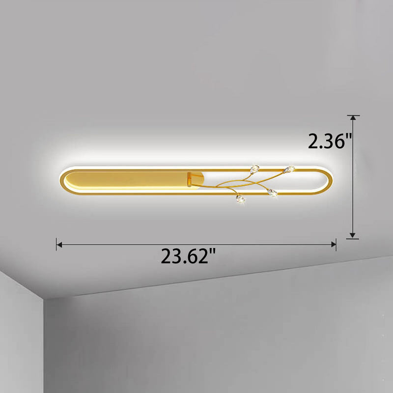 Creative Long Oval Crystal Small Flower Decoration Design LED Flush Mount Light