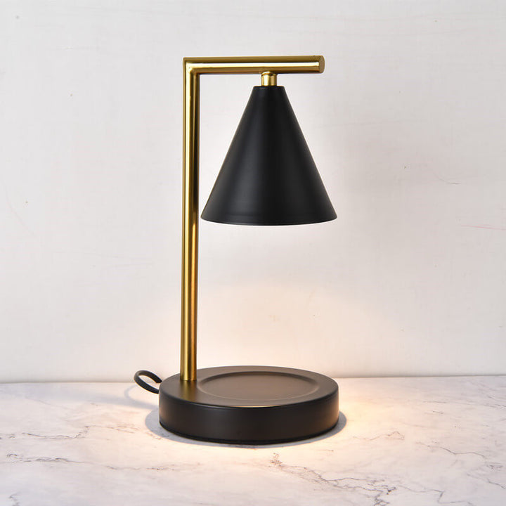 Lampe de table à cire fondue à 1 lumière avec bras à angle droit et abat-jour conique simple 