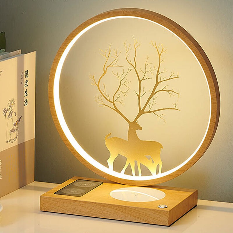Lampe de table décorative tactile de chargement sans fil LED avec design créatif de cerf rond 