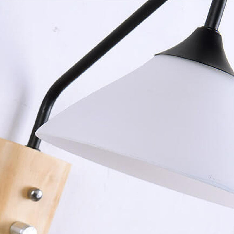 Japanese Minimalist Log Round Iron Glass Lampshade 1-Light Wall Sconce Lamp