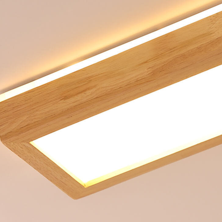 Japanese Minimalist Log Rectangular Walnut LED Flush Mount Ceiling Light