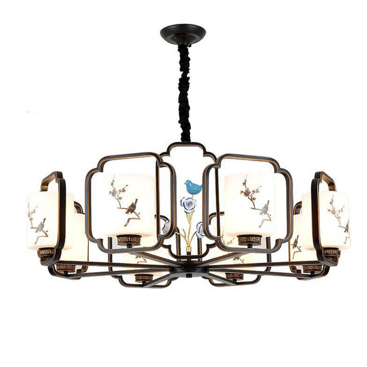 Moderne chinesische Keramiken Vogel Blume Glasschirm 6/8/10 Licht Kronleuchter 