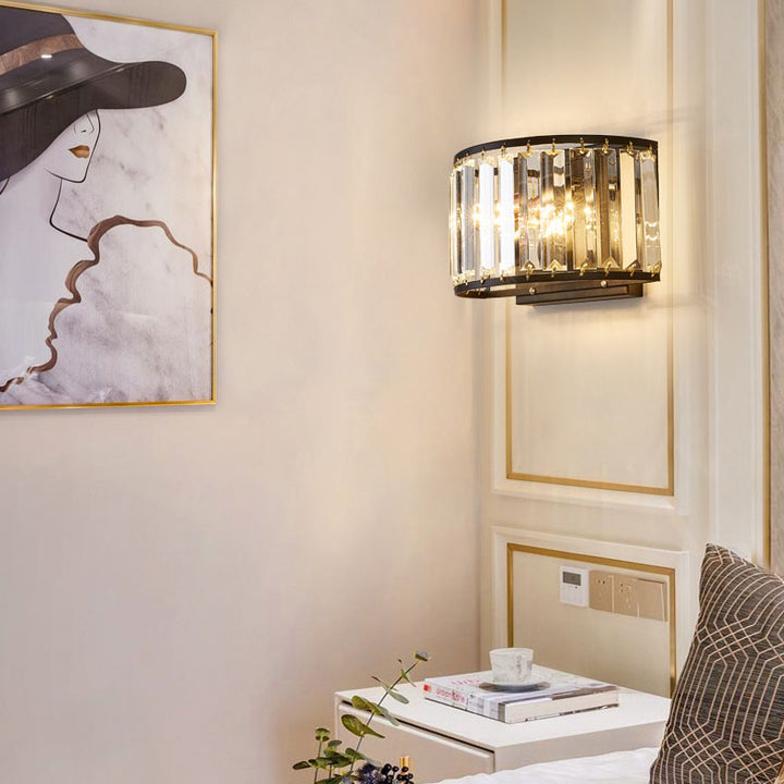 Applique Murale Moderne en Fer Cristal Minimaliste de Luxe Léger à 2 Lumières 