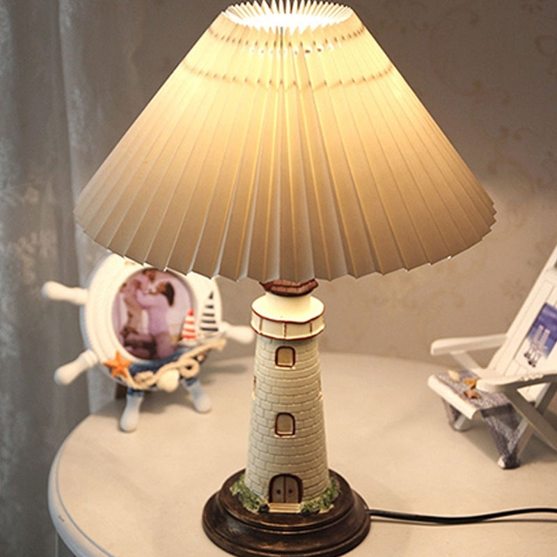 Creative Mediterranean Pleated Lampshade Lighthouse Base 1-Light Table Lamp