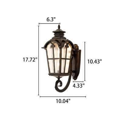 European Retro Glass Aluminum Lantern Outdoor Waterproof 1-Light Wall Sconce Lamp