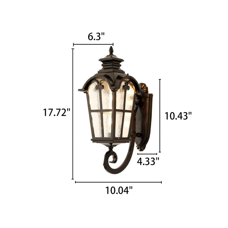 European Retro Glass Aluminum Lantern Outdoor Waterproof 1-Light Wall Sconce Lamp