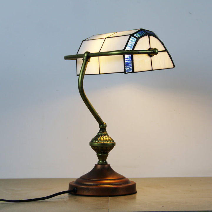 Europäische Tiffany Vintage Bankglas-Hardware 1-Licht Tischlampe 