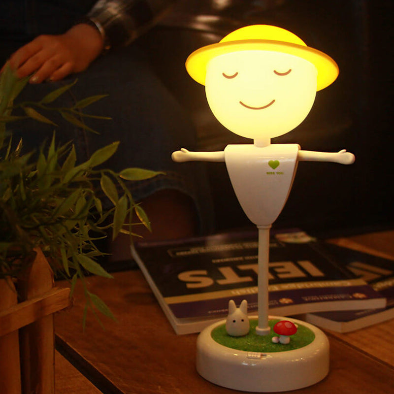 Cartoon Vogelscheuche lächelndes Gesicht USB Lade LED Nachtlicht Tischlampe 