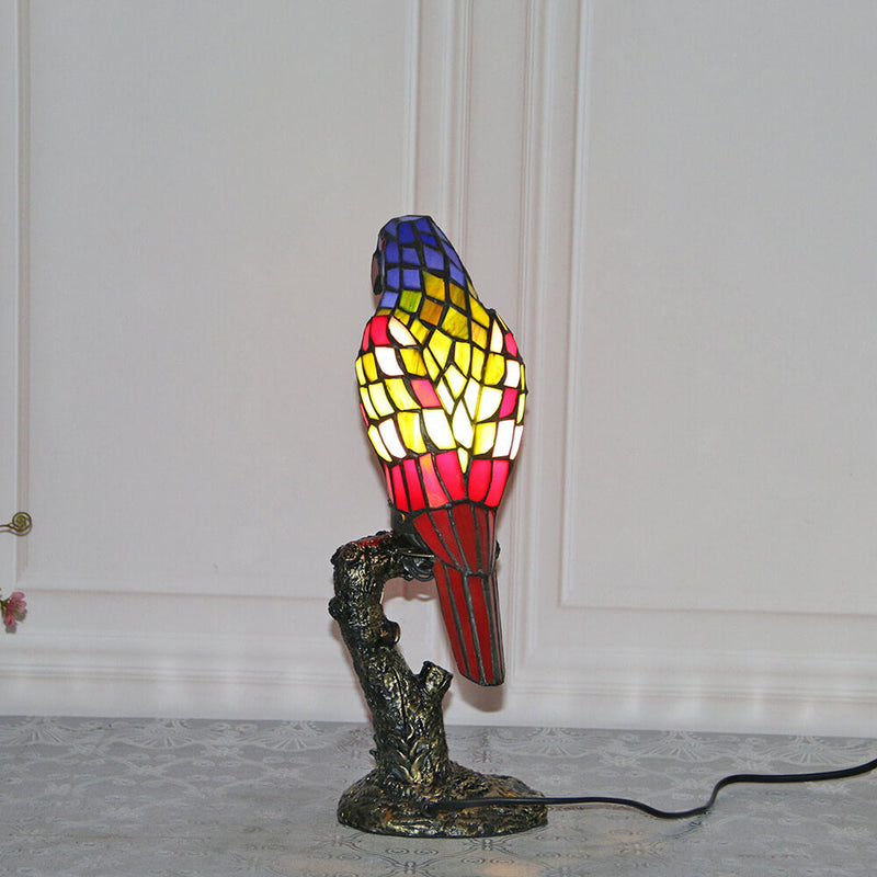 Lampe de table Tiffany American Parrot en résine avec vitrail à 1 lumière 