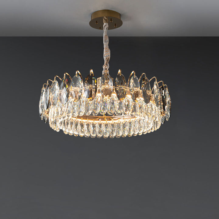 Lustre LED rond en cristal de luxe léger européen 
