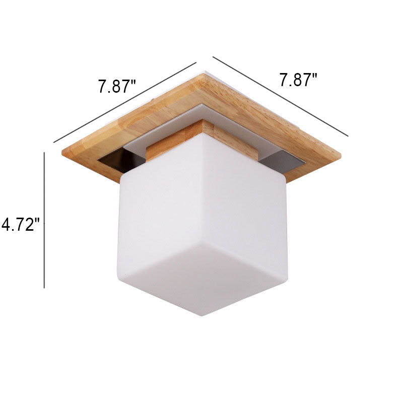 Nordic Minimalist Square Log Glass 1-Light Flush Mount Lighting