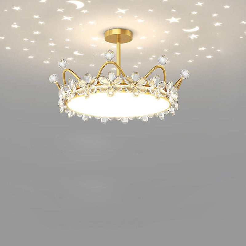 Modern Minimalist Wrought Iron Crystal Crown Projection LED Flush Mount Ceiling Light