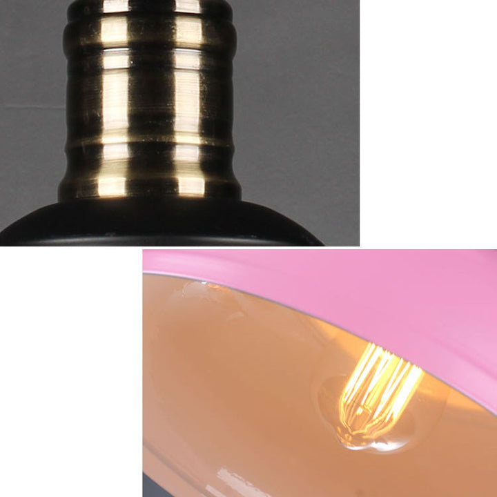 Lustre Suspendu à 1 Lumière avec Abat-jour Rond en Fer de Style Industriel 