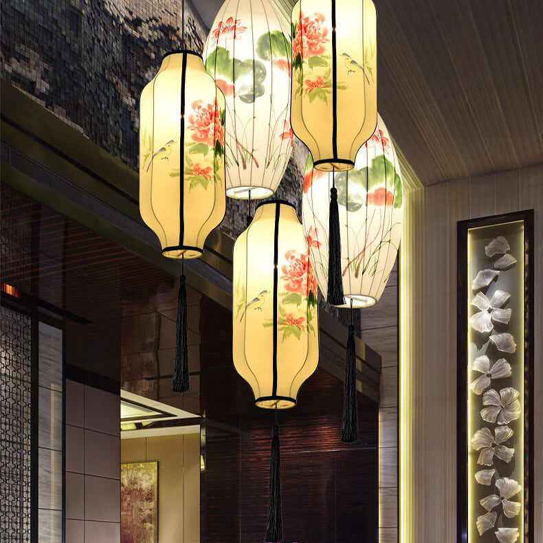 Lanterne ovale antique orientale faite à la main en tissu 1 lumière suspendue 