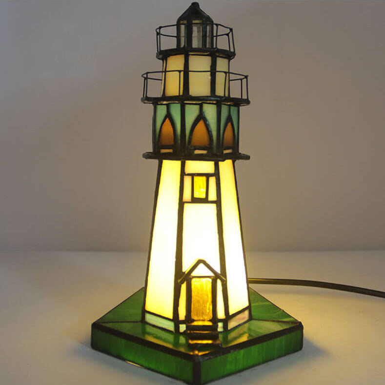 Lampe de table à 1 lumière en verre teinté Tiffany Creative Tower Light 
