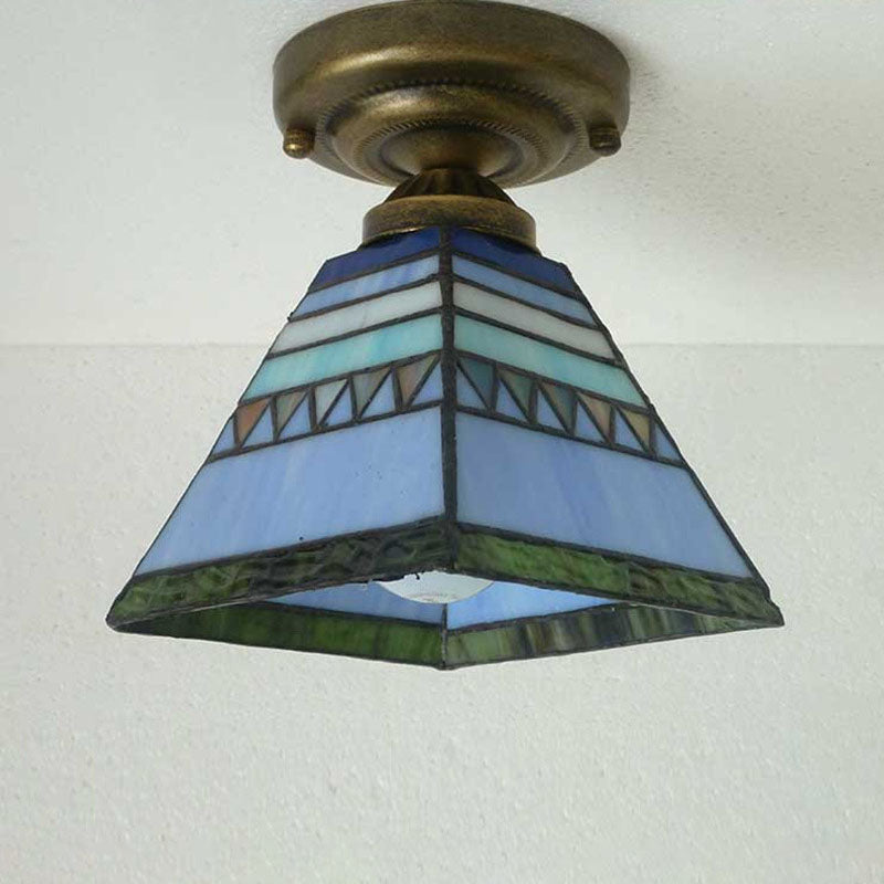 European Vintage Tiffany 1-Light Semi-Flush Mount Light