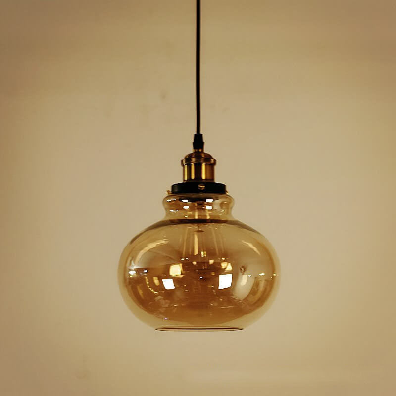 Suspension Luminaire Rétro Industriel en Verre Rond en Forme de Gourde à 1 Lumière 