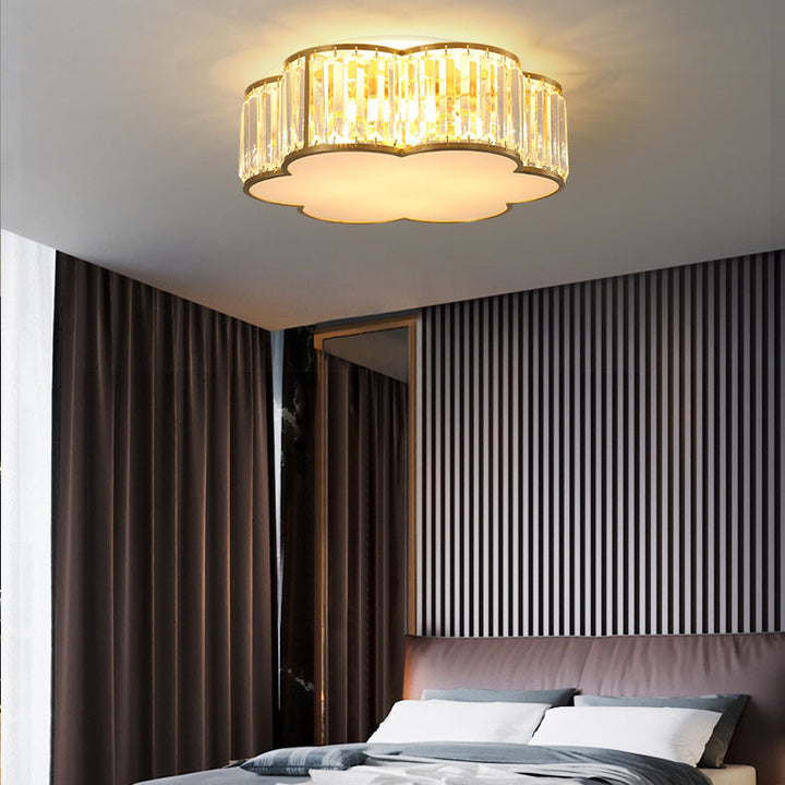 Modern Luxury Iron Crystal Gold Geometric Shape 4/5 Light Semi- Flush Mount Ceiling Light For Hallway