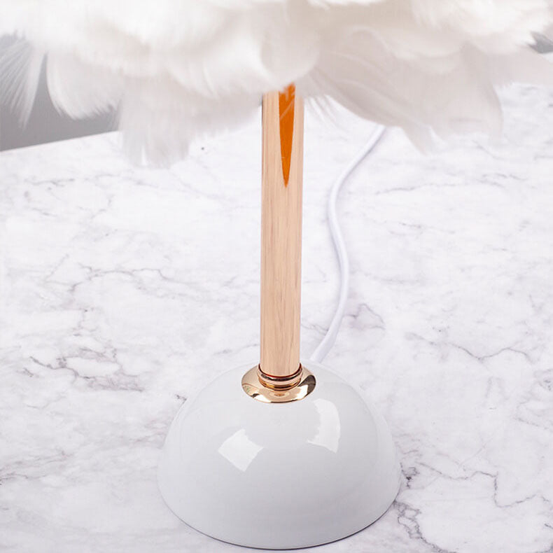 Modern Art Deco Feather Iron Round Shade Gold Pole 1-Light Table Lamp for Bedroom