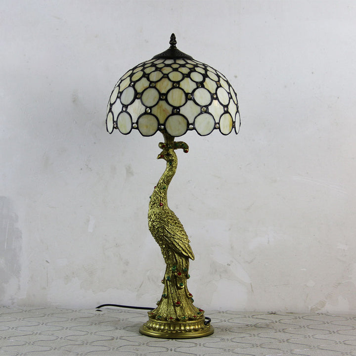 Lampe de table vintage Tiffany Peacock Gem Dome en résine et verre à 1 lumière 
