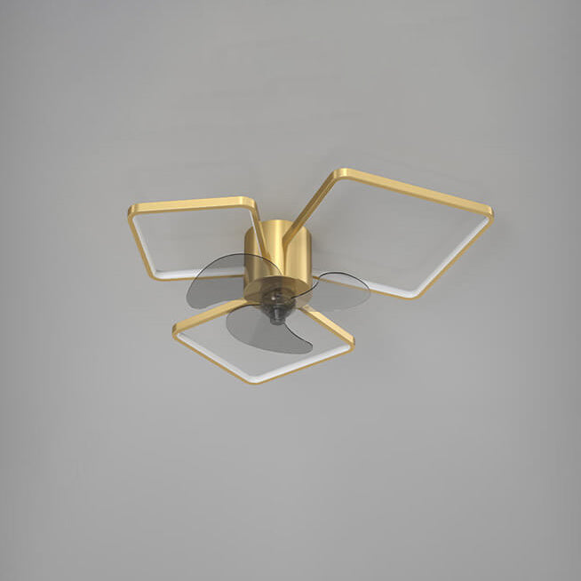 Modern Light Luxury Geometric Square Round Design LED Flush Mount Ceiling Fan Light