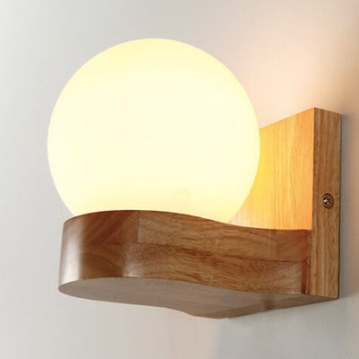 Modern Japanese Glass Shade Spherical 1-Light Wall Sconce Lamp