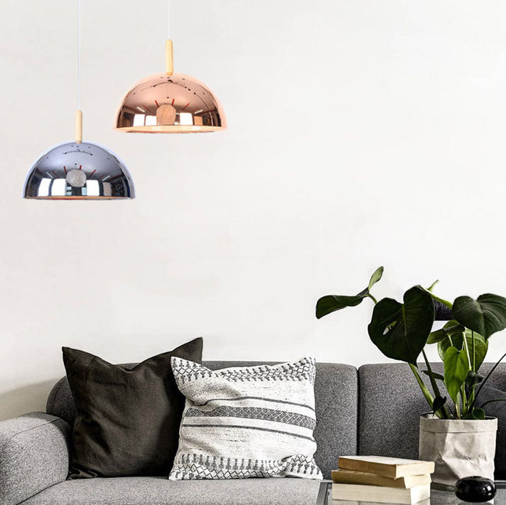 Nordic Simple Iron Dome Wood 1-Light Pendelleuchte