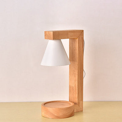 Contemporary Creative Cone Wood Metal 1-Light Aroma Melt Wax Table Lamp For Bedroom