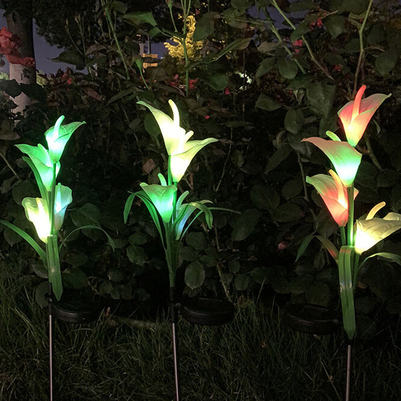 Moderne Solarpferdeschuhblume Bunte 4 LED Outdoor Garten Bodenstecker Landschaftslicht 