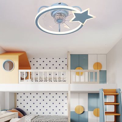 Childlike Star/Dolphin Design Quiet LED Flush Mount Fan Light