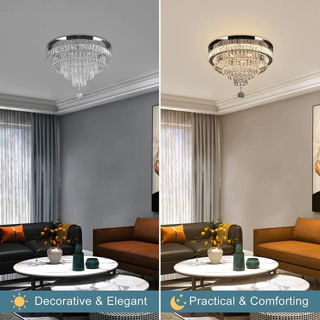 Moderne luxuriöse LED-Deckenleuchte mit Kristall, Edelstahl und rundem Quastendesign für Wohnzimmer &amp; Schlafzimmer 