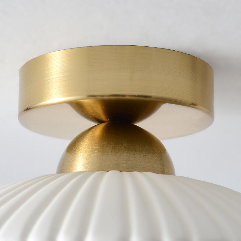 Nordic Minimal Textured Ceramic Cone Round 1-Light Semi-Flush Mount Ceiling Light