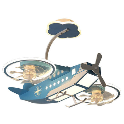 Creative Cartoon Aircraft Kids Flush Mount Ceiling Fan Light