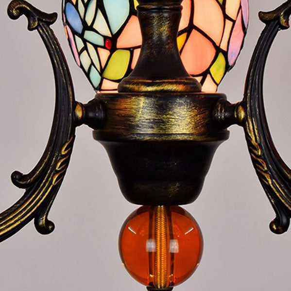 Vintage Tiffany Baroque Stained Glass 3-Light Chandelier