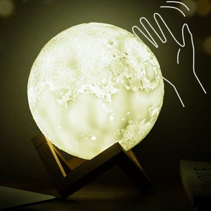 Lampe de table créative à 1 lumière LED rechargeable en forme de lune imprimée en 3D 
