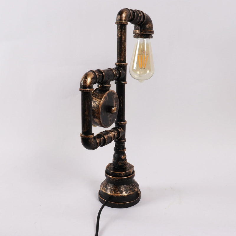 Industrial Vintage Iron Plumbing Clock 1-Light Table Lamp