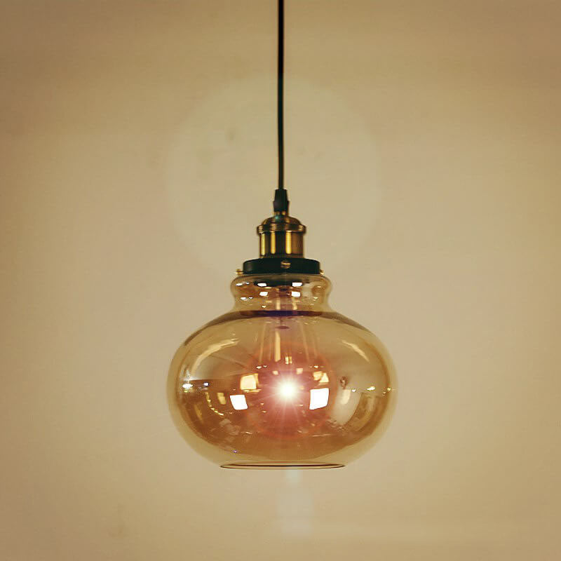 Suspension Luminaire Rétro Industriel en Verre Rond en Forme de Gourde à 1 Lumière 