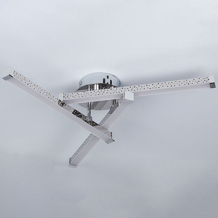 Modern Minimalist Stainless Steel Iron Triangular Hollow LED Semi-Flush Mount Ceiling Light For Living Room &amp; Bedroom