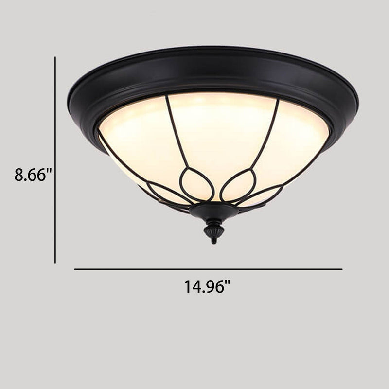Vintage American Iron Frosted Glass Bowl LED Flush Mount Ceiling Light