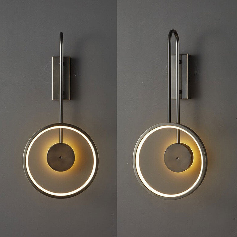 Light Luxury Full Copper Circle Curved Arm LED Wall Sconce Lamp